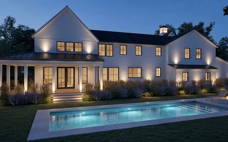 Featured project, pool and rear exterior at twilight